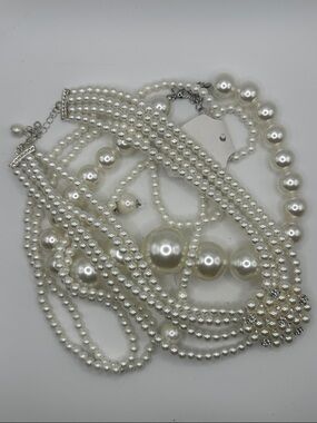 Classic White Pearl Multi-Strand Necklaces 3 pieces - Women Jewelry